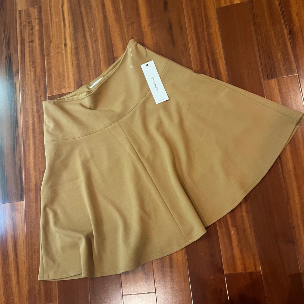 Calvin Klein Petite Skirt Suit Lug Tan Flare Mini Skirt Solid New NWT Size 8 8P